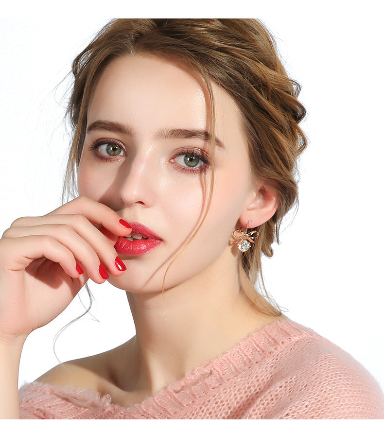 Korean Earrings Female Graceful Bow Short Earrings