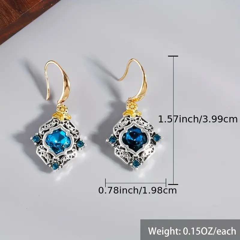 Vintage Sapphire Carved Earrings Women's Light Luxury Court Style